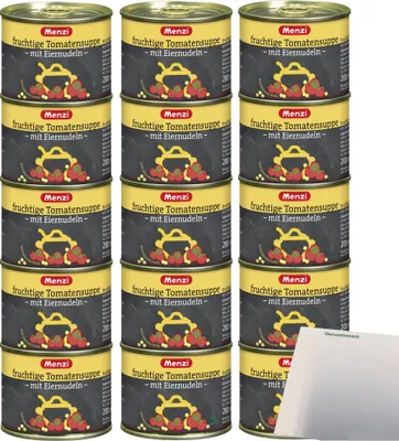 Produktbild von Menzi Fruchtige Tomaten Suppe mit Eiernudeln 3er Pack (15x200ml Dose) + usy Block