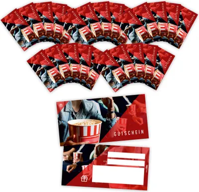 Produktbild von itenga 25x Geschenkgutschein Kino Filmabend (Motiv 25) Postkarte zum Ausfüllen DIN Lang 21,0 x 10,5 cm
