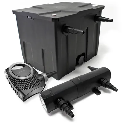 Immagine prodotto di Set completo Wiltec: filtro per laghetti CBF-350 fino a 12000 litri come filtro a flusso continuo, pompa per laghetti NEO10000 SuperECO 10000l/h 80W, chiarificatore per laghetti CUV-236 con chiarificatore UVC 36W
