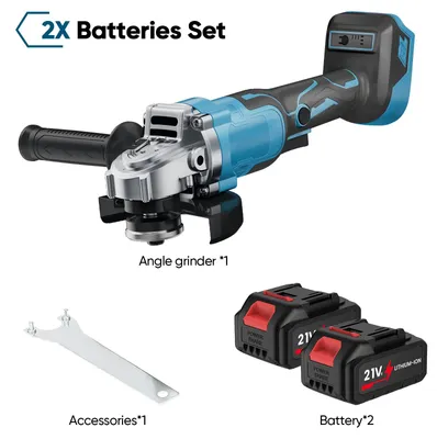 Image de Meuleuse d'angle sans fil - Moteur sans balais - 125 mm - 12000 tr/min - Vitesse variable - 18 V - 2 batteries