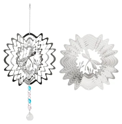 Windspinner 15 cm, silber, Blumen-Libelle, Edelstahl, Hohlausschnitt