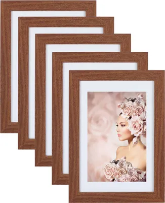 Produktbild von 5er Pack Holz Bilderrahmen Foto Plexi Rahmen Acryl Collage Wanddeko Poster S215 - Farbe: Braun | Format: 20x20