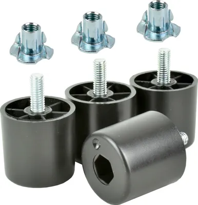 Produktbild von 4x Möbelfüße mit Einschlagmuttern – Kunststoff, Schwarz, Ø30mm, M6 Gewinde, Höhe 30mm   15R3030+EM69