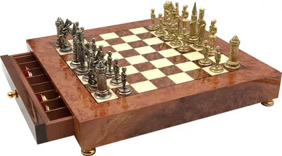 Imagen del producto de Juego de ajedrez exclusivo Camelot Medio: tablero de madera y piezas de metal