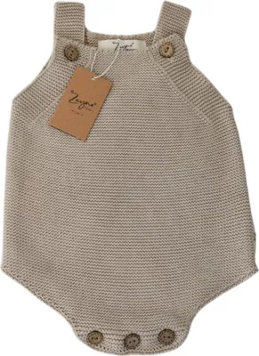 Produktbild von Zayno® Body Unisex 9-12 Monate 100% Biobaumwolle in Naturbraun | Retro, Romper, Strick, Overall, Strampler, Vintage, nachhaltige Mode, Baby