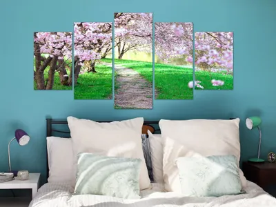 Image de Tableau acoustique Paysage Nature 200 x 100 cm Tableau en 5 parties Mousse acoustique Absorbeur acoustique haute performance Isolation acoustique Toile 5 parties Tableau mural Acoustique intérieure Isolation acoustique c-B-0130-b-o