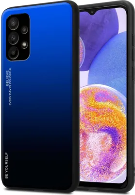 Produktbild von Cadorabo Hülle für Samsung Galaxy A23 4G / 5G in BLAU - SCHWARZ Zweifarbige Schutzhülle aus Tempered Glas und TPU Silikon Back Case Cover Etui Handy Hülle