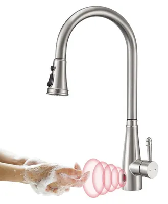 Zdjęcie produktu dla Bateria kuchenna z czujnikiem i wyciąganą wylewką, ze stali nierdzewnej, obrotowa o 360°, 3 tryby, bateria mieszająca wysokociśnieniowa