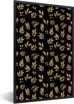 Produktbild von MuchoWow® MuchoWow® Gerahmtes Poster Blätter - Muster - Gold 20x30 cm - Poster mit zchwarzem Bilderrahmen - Drucken - Bilder Poster im Rahmen