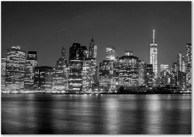 Produktbild von Tulup® Glas-Bild - 100 x 70 - Wandbild aus Glas - Wandkunst - Wandbild hinter gehärtetem Sicherheitsglas - Sehenswürdigkeiten & Architektur - Manhattan bei Nacht - Schwarzweiß