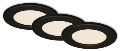 Immagine prodotto di BRILONER - Luci da incasso a LED, set di 3 luci da incasso, plafoniere da 6 Watt ciascuna, 650 Lumen ciascuna, 3.000 Kelvin, IP44, nero opaco, 115x30mm (DxH)