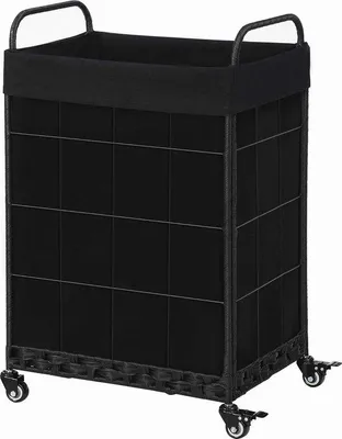 Productafbeelding van Famanu wasmand met wielen, inklapbaar, met afneembare waszak, 100 liter, metalen handgreep (zwart)