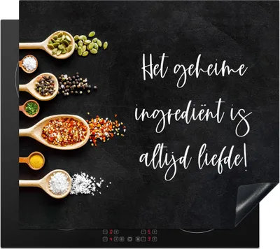 Produktbild von KitchenYeah© Herdabdeckplatte Sprüche - Küche - Die geheime Zutat ist immer die Liebe! - Zitate - Liebe , 57x51cm, Küche Deko, Glaskeramikkochfeld Herdabdeckung, Abdeckplatte fùr Kochfeld