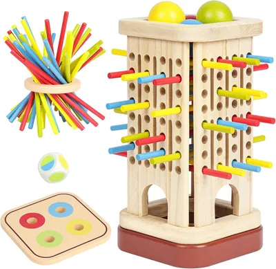 Imagen del producto de Juego de mesa de madera con 32 palitos de madera de colores y dados, para niños de 3 a 6 años, juego educativo