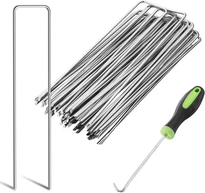 Immagine prodotto di Ganci a U in acciaio trattato, diametro 3 mm, lunghezza 20 cm, confezione da 50 pezzi, per reti da giardino e tessuto antierbacce