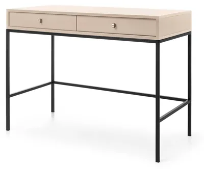 Obrázek produktu pro Kosmetický stolek se dvěma zásuvkami, béžová barva, černé úchytky, rozměry 104 x 50 x 78 cm