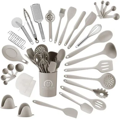 Produktbild von Unyqoos® 43-teiliges Küchenset – Silikon & Edelstahl, lebensmittelsicher, hitzebeständig bis 230°C, spülmaschinenfest, mit Aufhängeloch, für Kochen & Backen
