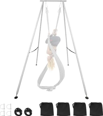 Produktbild von Yoga-Schaukelständer - Freistehendes Hängemattengestell - 291 cm Hoch - Tragkraft 250 kg - Stabile Dreiecksstruktur - Rutschfeste Basis - Nur Rahmen