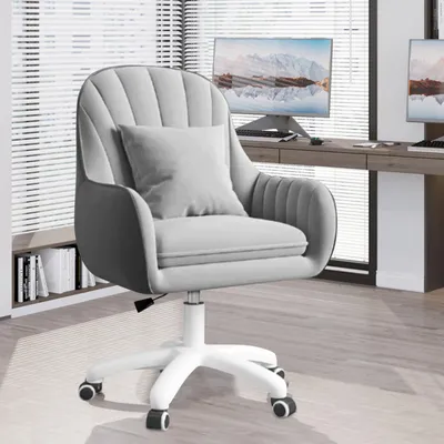 Image de Hawthyhome Homeoffice Chaise en velours avec coussin pivotant Chaise de bureau ergonomique réglable en hauteur Gris