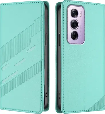 Produktbild von Hülle für Oppo Reno12 Pro, Kunstleder Brieftaschen Handyhülle mit Kartenfach und Standfunktion Türkis