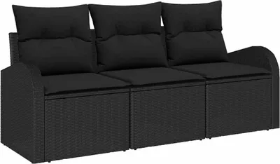 Image de Ensemble de canapés de jardin vidaXL en polyrotin noir