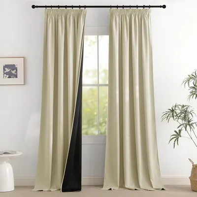 Produktbild von Unyqoos® Thermo-Verdunkelungsvorhang hellbeige mit Faltenband – dreifachgewebt, 100% blickdicht, wärmeisolierend, , für Wohn- und Schlafzimmer