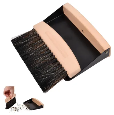 Tischbesen-Set magnetisch, Holz, 14,9 cm, Pferdehaar, beige-schwarz