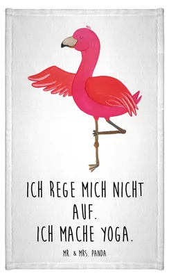 Produktbild von Mr. & Mrs. Panda Handtuch Flamingo Yoga - Weiß - Geschenk, Vogel, Rosa, badezimmer, Yogi, Gästetuch, Baum, Design, Kleines, Meditieren, Mini-Handtuch