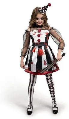 Zdjęcie produktu dla Kostium klauna dziewczęcy przerażający czarno biały na halloween cosplay