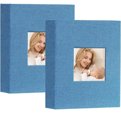 Productafbeelding van Fotoalbum 10x15 cm, 50 foto's, set van 2, linnen, blauwgroen