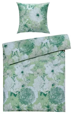 Produktbild von Satin-Bettwäsche - 155 x 220 cm - Grün - Weiß - Baumwolle - mit Reißverschluss