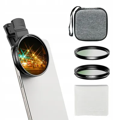 Zdjęcie produktu dla Apexel Zestaw filtrów do telefonu CPL UV Star 67mm klips adapter na 52mm / APL-67FL3S