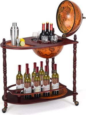 KOMFOTTEU Globus barový vozík, minibar s kolečky, stojan na víno s klasickým designem, koktejlová barová skříňka na víno, nápoje (hnědá, 70x45x88cm)