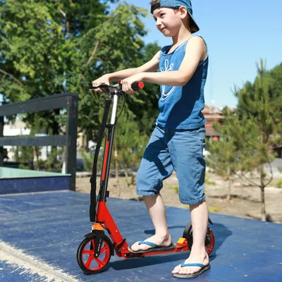 Produktbild von COSTWAY Kickscooter mit Klingel & Traggurt, Scooter höhenverstellbar, Cityroller bis 100kg belastbar, klappbar