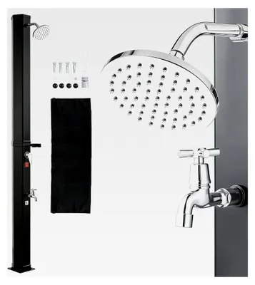 Produktbild von Solardusche 40 L, Gartendusche 2290 mm, Außendusche mit Hand- und Fußarmatur, Warm- und Kaltwasserregulierung, Pooldusche bis max. 60 °C, Campingdusche für Garten, Poolbereich, Strandpool, Schwarz