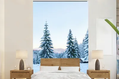 Produktbild von MuchoWow® Fototapete für Wohnzimmer oder Schlafzimmer Wandtapete Vinyl Motivtapete Winter - Schnee - Bäume - 180x280 cm - Wallpaper