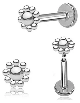 Productafbeelding van DENI labret-piercing, klein, 4 mm, geschikt voor tragus, helix en oor, korte staaf van 6 mm, staal