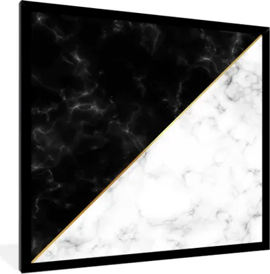 Produktbild von MuchoWow® MuchoWow® Gerahmtes Poster Marmor - Weiß - Schwarz - Gold 40x40 cm - Poster mit zchwarzem Bilderrahmen - Mit Rahmen - Wanddekoration Schlafzimmer