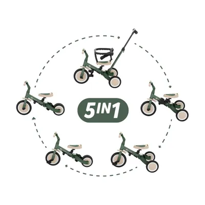 Produktbild von PETITE&MARS Multifunktionales 5-in-1-Dreirad Turbo * Fahrrad * Dreirad * Laufrad * Rutschauto * Lauflernfahrzeug (Misty Green)