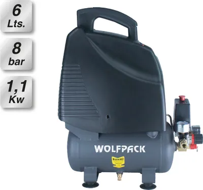 Obrázok produktu pre Vzduchový kompresor Wolfpack 6 l / 8 bar / 1,1 kW - 1,5 hp, bez oleja