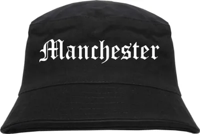 Produktbild von Manchester Fischerhut - Altdeutsch - bedruckt - Bucket Hat Anglerhut Hut Schwarz S/M