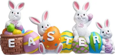 Produktbild von Hase-Figur und Oster-Ei, Zentrumstück für Ostern, Tischdekoration für zu Hause und Büro.