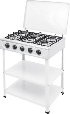Obrázok produktu pre Plynová varná doska s 5 sporákmi – samostatne stojaca – 5 varných plôtien s výkonom 2,5 kW – na zemný plyn/propan-bután (LPG) – manuálne zapaľovanie – 64 x 44,5 cm – biela