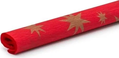 Image de Papier crépon 50 x 200 cm, rouge avec étoiles