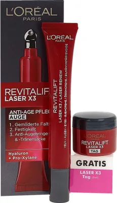 Produktbild von L'Oréal Paris Anti-Aging-Augenpflege mit Dreifachpower für Frauen: für gemilderte Falten, reduzierte Tränensäcke, straffere Haut mit Pro-Retinol, Vitamin C und Hyaluronsäure, RevitaLift Laser, 15ml