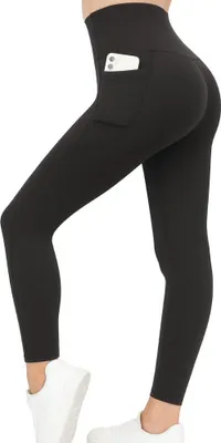 Produktbild von Leggings mit Taschen für Damen, Lange Sport Leggings, High Waist, Yoga Hose in vielen Farben, Laufhose mit hohem Komfort Anthrazit, Größe L/XL