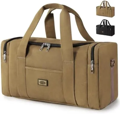 Produktbild von PolkaHome® Retro Canvas Reisetasche – 38 L, Kaki (Braun), 59 x 24 x 31 cm, Handgepäck