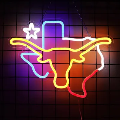 Produktbild von 40x30cm TEXAS Longhorn LED Neonlicht USB betrieben Wandleuchte Nachtlicht für Party Bar Gaming Schlafzimmer Wanddekoration