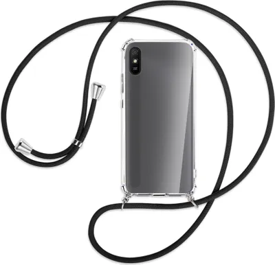 Produktbild von Handykette Backcover-Schutzhülle mit Band (Metall silberfarben) für Xiaomi Redmi 9A - schwarz