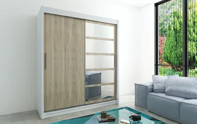 Image de MINIO Armoire 180 cm ROMA 1 Blanc / Chêne Sonoma